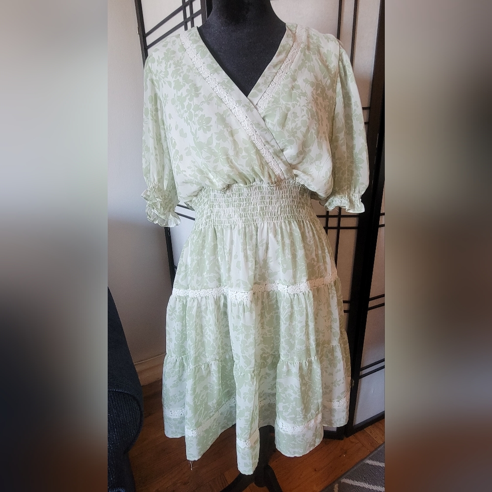Taylor Women's Pastel Green Dress Floral with Lace